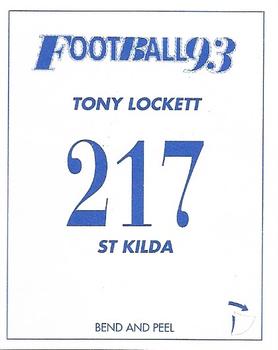 1993 Select AFL Stickers #217 Tony Lockett Back